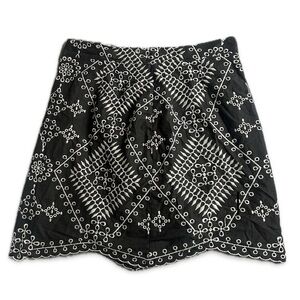 SHEIN Black Mini Skirt with White Embroidery. Never Worn.